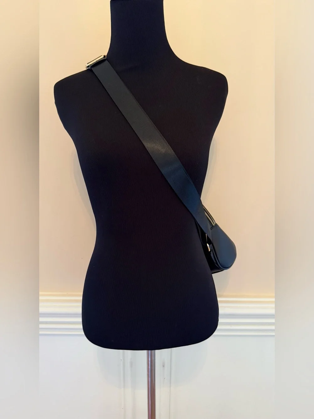 Black Quilted Sling Crossbody Bag‎ with Gold Bee Emblem